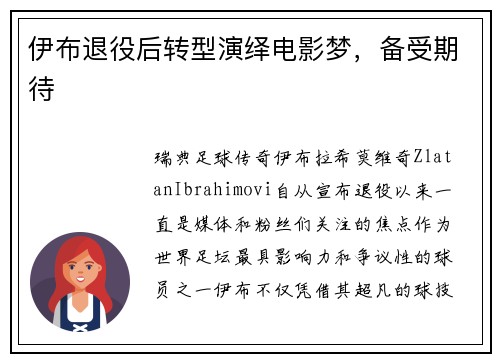 伊布退役后转型演绎电影梦，备受期待