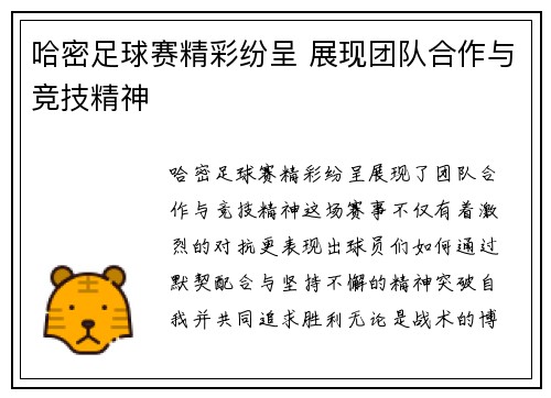 哈密足球赛精彩纷呈 展现团队合作与竞技精神
