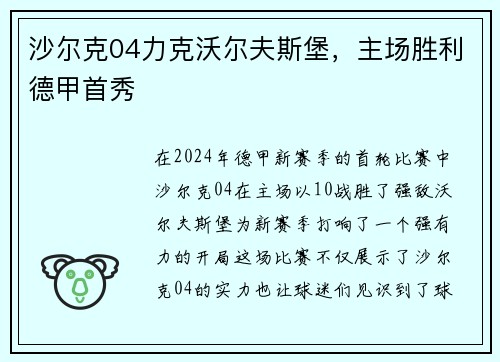 沙尔克04力克沃尔夫斯堡，主场胜利德甲首秀